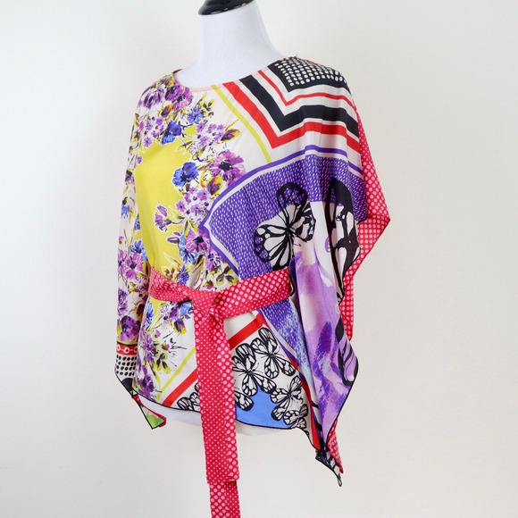 Cabi Size S Silk Butterfly Flower Tie Waist Kimono Top Novelty Print - Picture 3 of 10